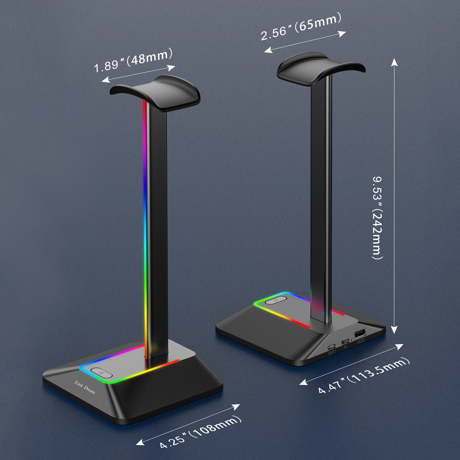 RGB Headphone Stand with Type-C Ports & Holder