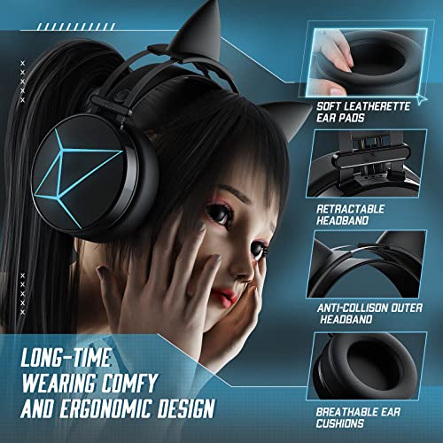 Detachable Cat Ear Gaming Headset with LED lights