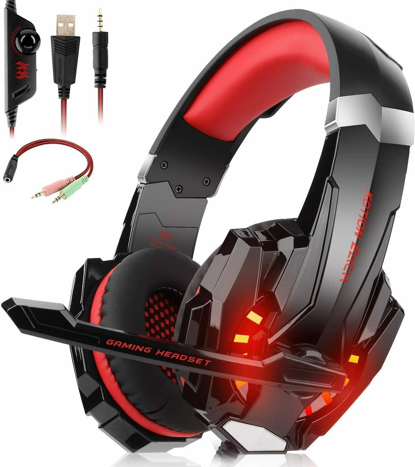 LED Gaming Headset with Microphone for Consoles/PC