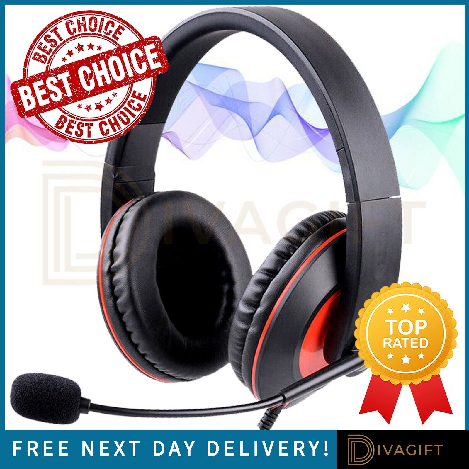 LED Gaming Headset with Microphone for Consoles and PC