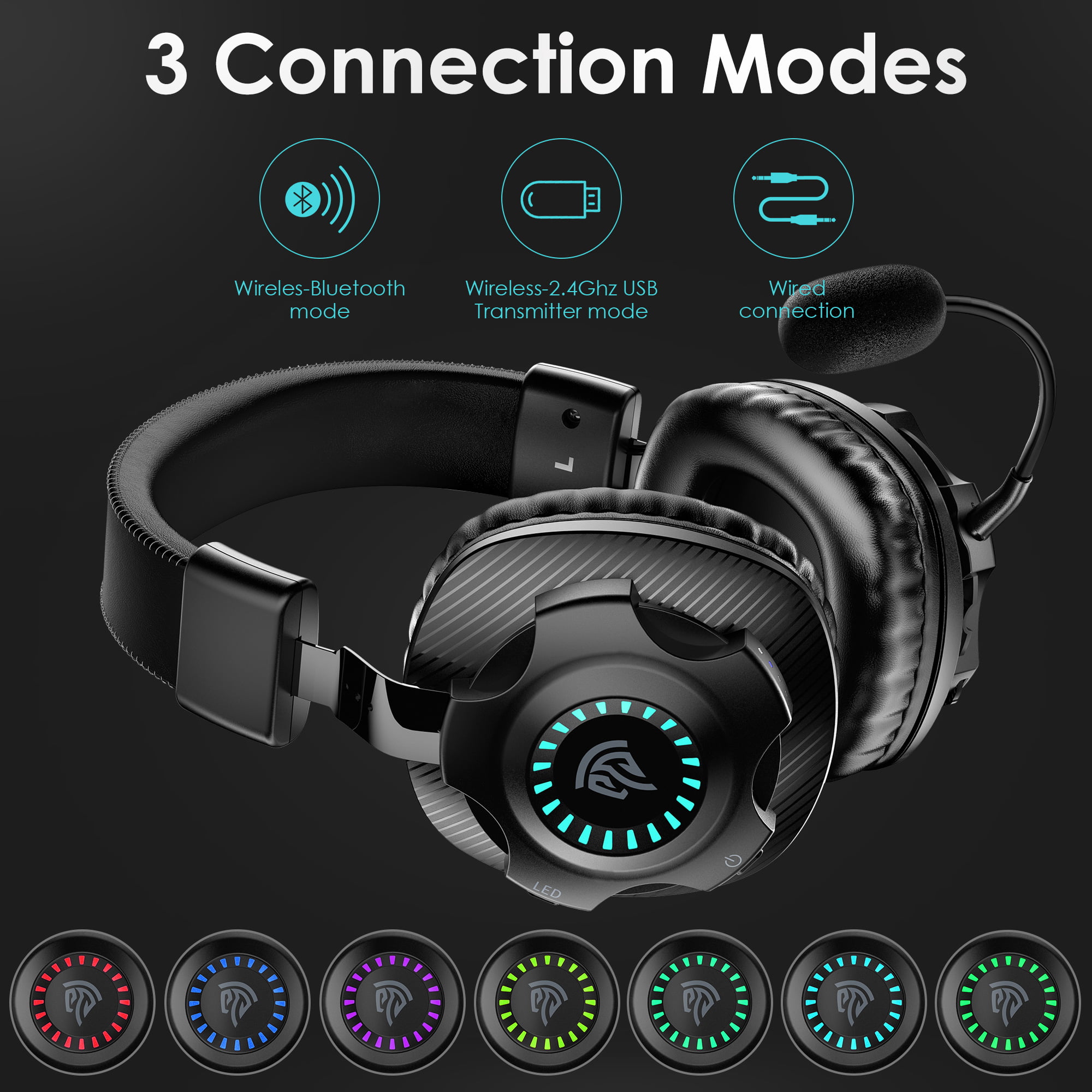 Wireless Gaming Headset with Noise Canceling Mic & RGB