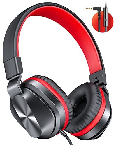 Foldable On-Ear Headphones with Mic - Black/Red
