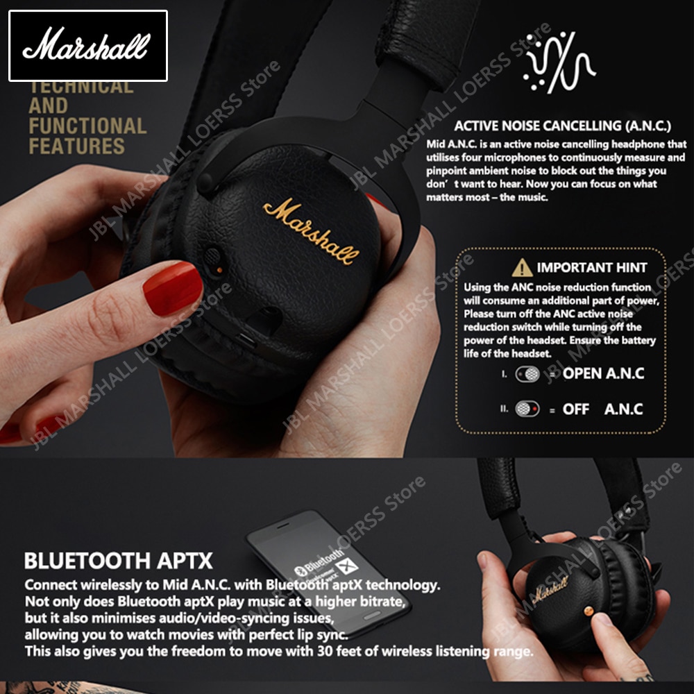 Marshall Mid ANC Wireless Bluetooth On-Ear Headphone