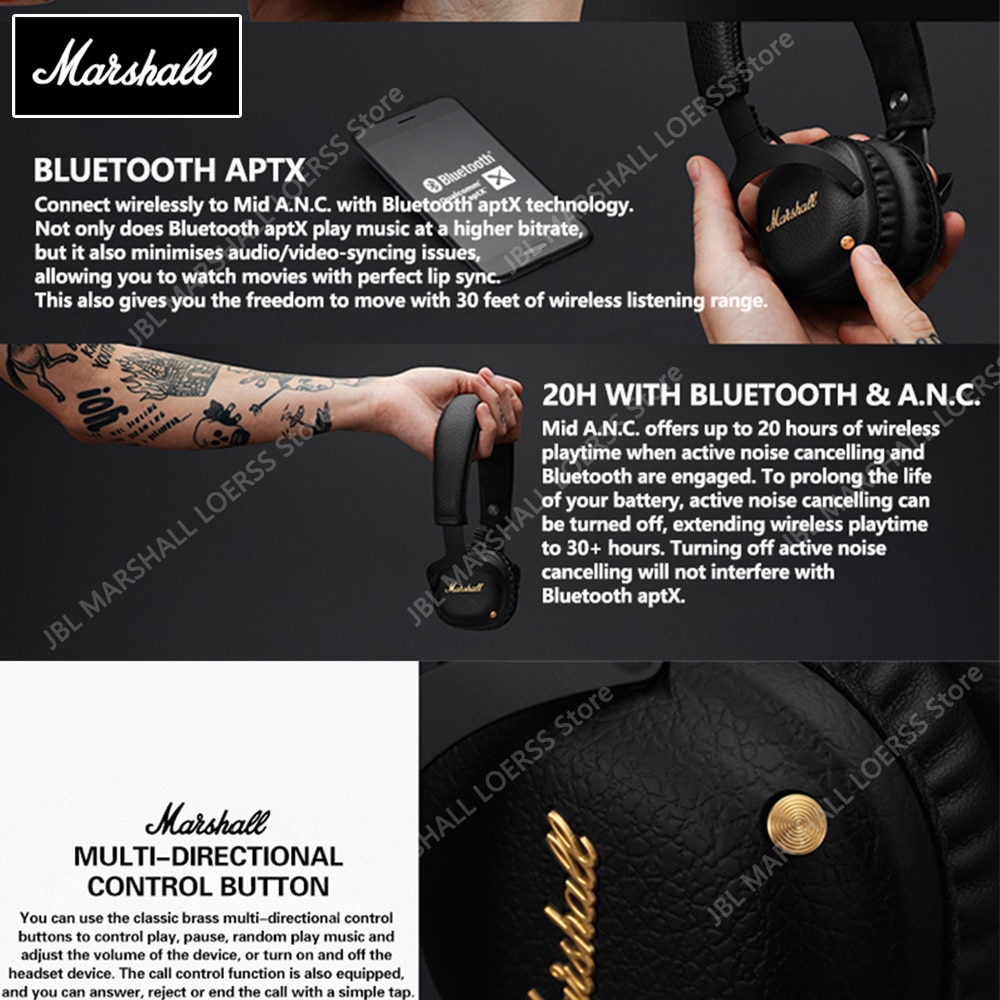 Marshall Mid ANC Wireless Bluetooth On-Ear Headphone