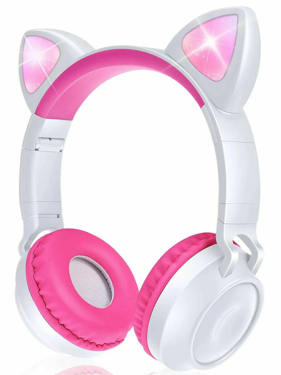 Pink Cat Ear Bluetooth Headphones with Lights