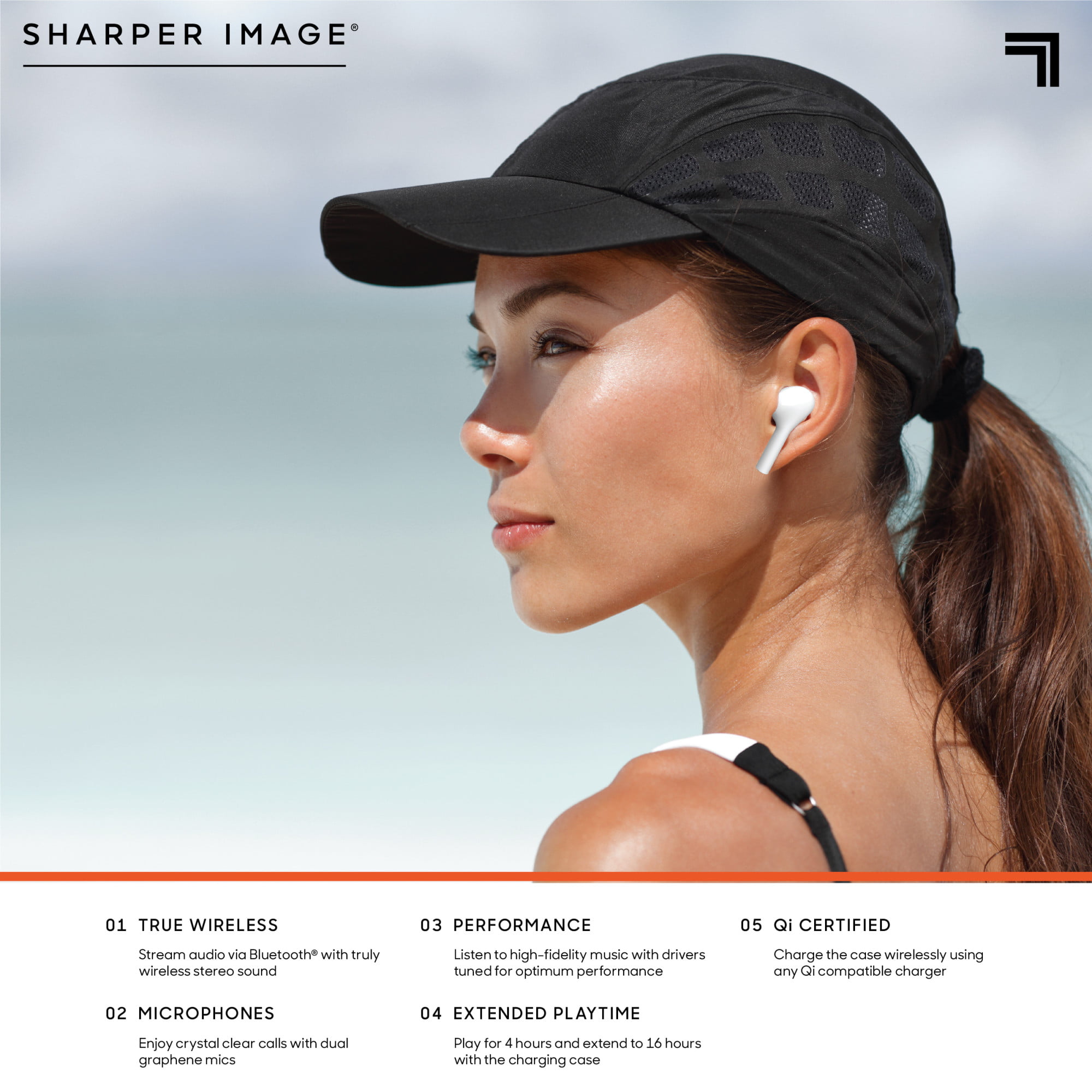 Wireless earbuds with Qi charging & noise cancellation