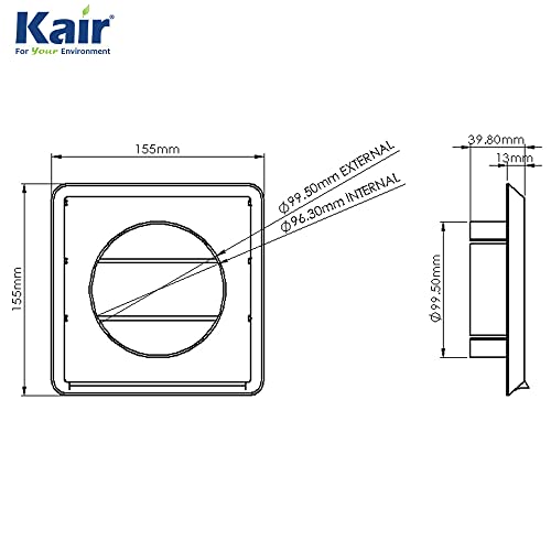 Kair White 155mm Ducting Air Vent with Shutters