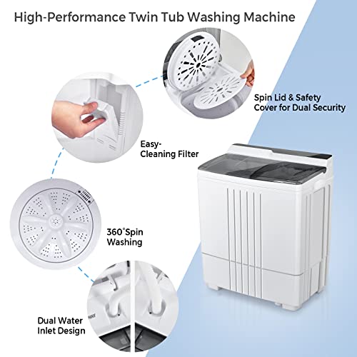 COSTWAY Portable Twin Tub Washing Machine with Dryer