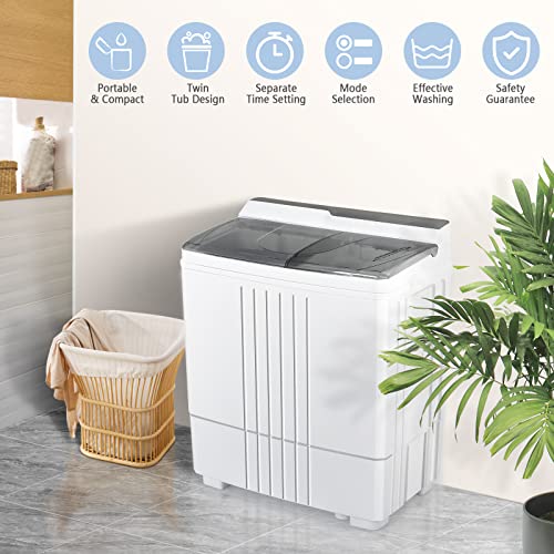 COSTWAY Portable Twin Tub Washing Machine with Dryer