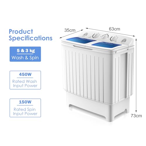 TANGZON 8KG Twin Tub Portable Washing Machine