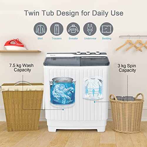COSTWAY Portable Twin Tub Washing Machine and Dryer