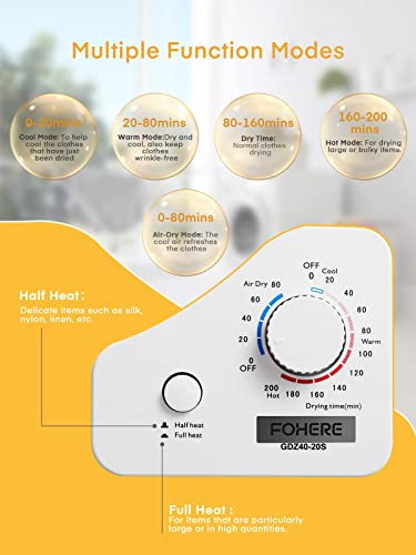 FOHERE 4KG Compact Vented Tumble Dryer with 5 Settings