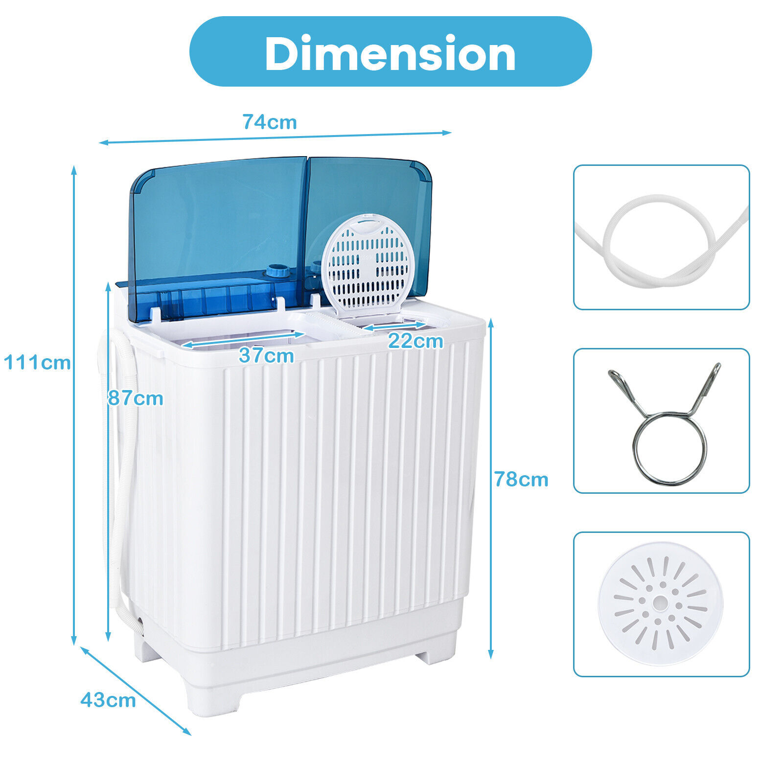 Portable Twin Tub Washing Machine with Dryer