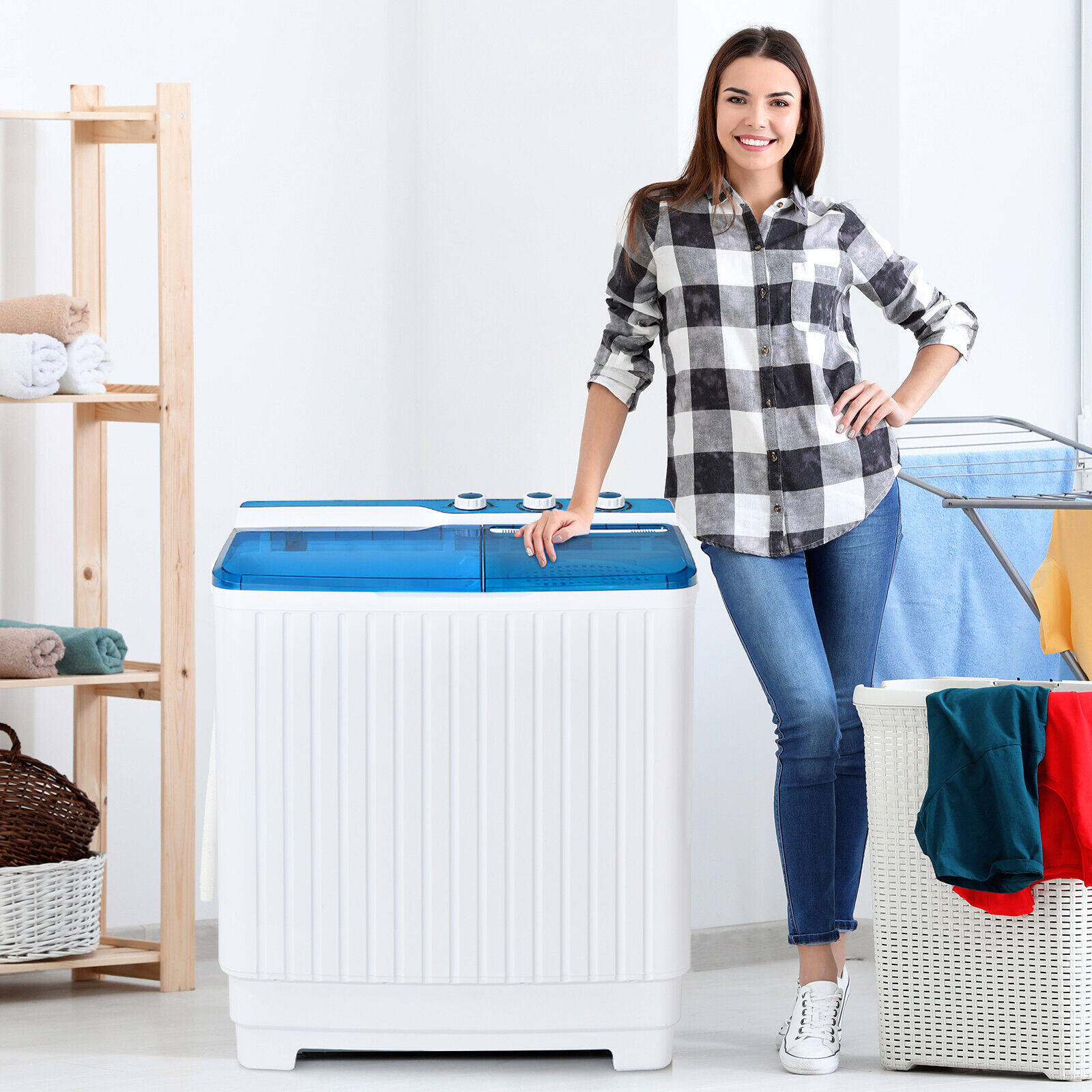 Portable Twin Tub Washing Machine with Dryer