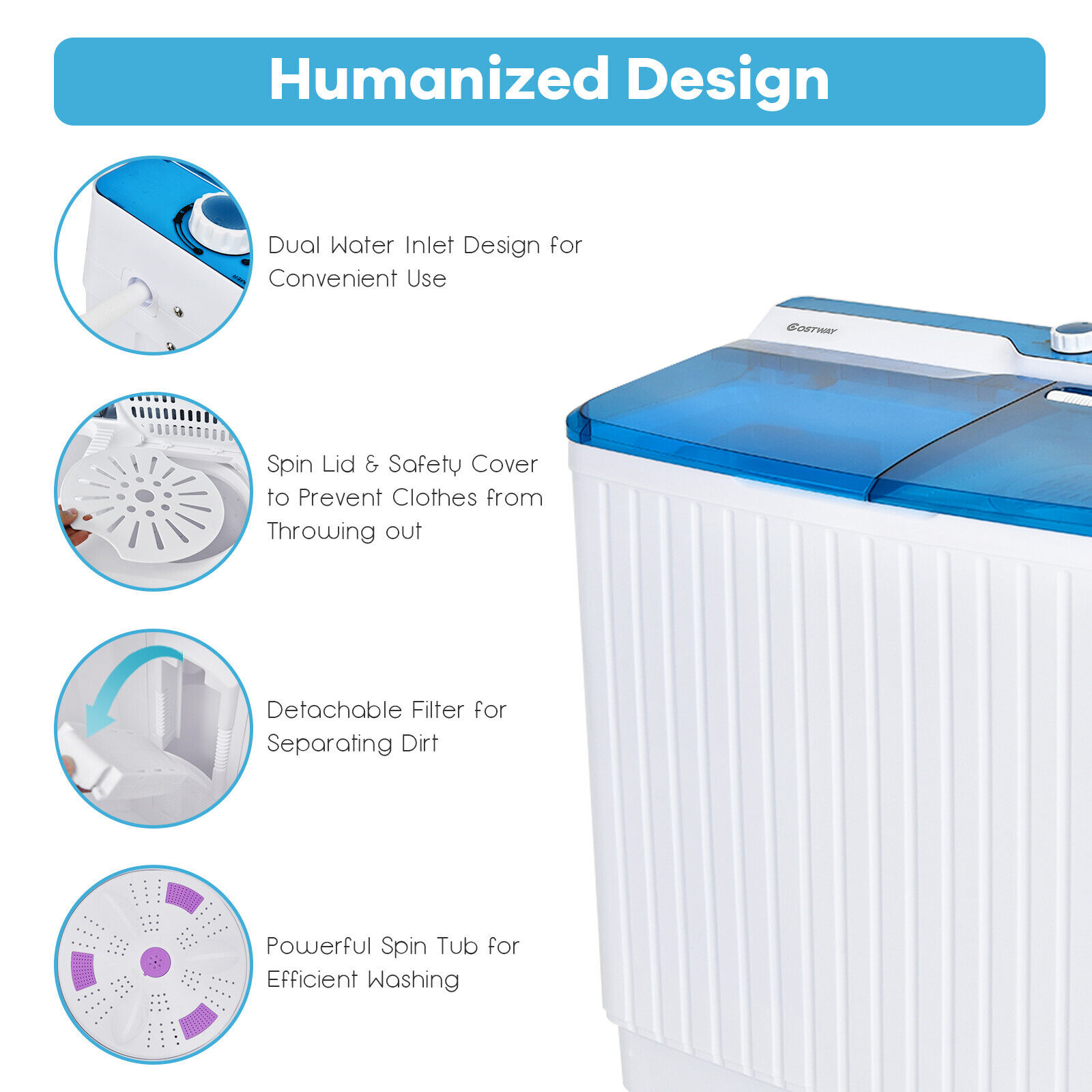 Portable Twin Tub Washing Machine with Dryer