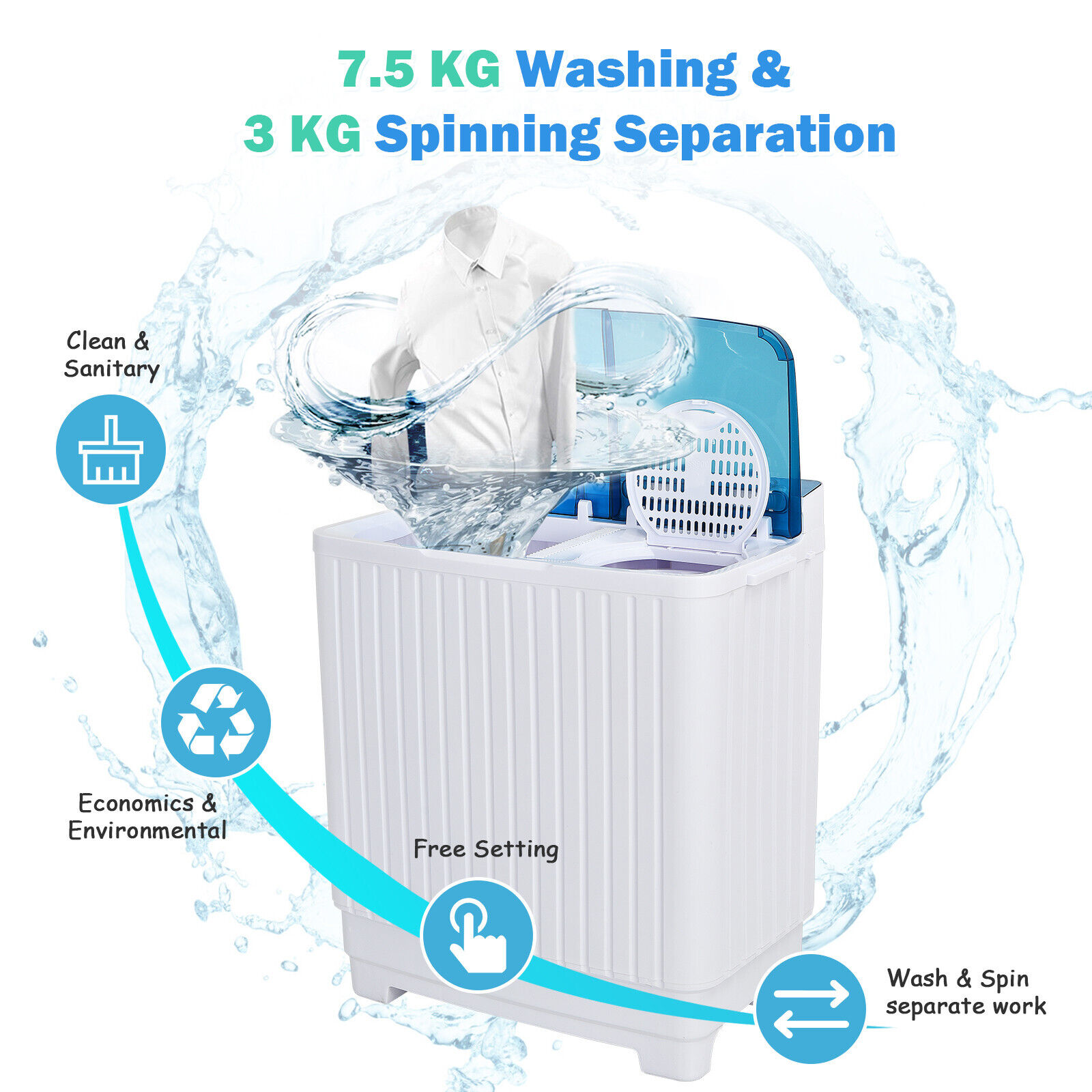 Portable Twin Tub Washing Machine with Dryer