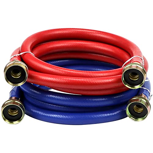 2 PACK Rubber Washing Machine Hoses (6 FT) Burst Proof Red and Blue Coded Washer Machine Hot and Cold Water Connection Inlet Supply Lines by Fetechmate (6FT)