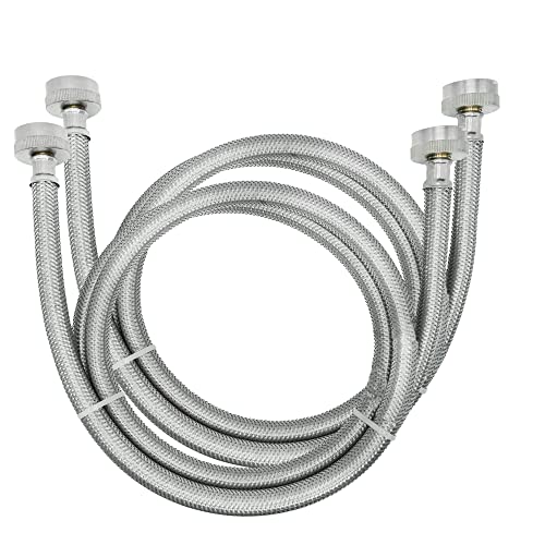 EvertechPRO 5' Stainless-Steel Washing Machine Hose - 2 Pack - 3/4” MIP Connectors - Universally Compatible Burst Proof Water Inlet Supply Lines - 60”