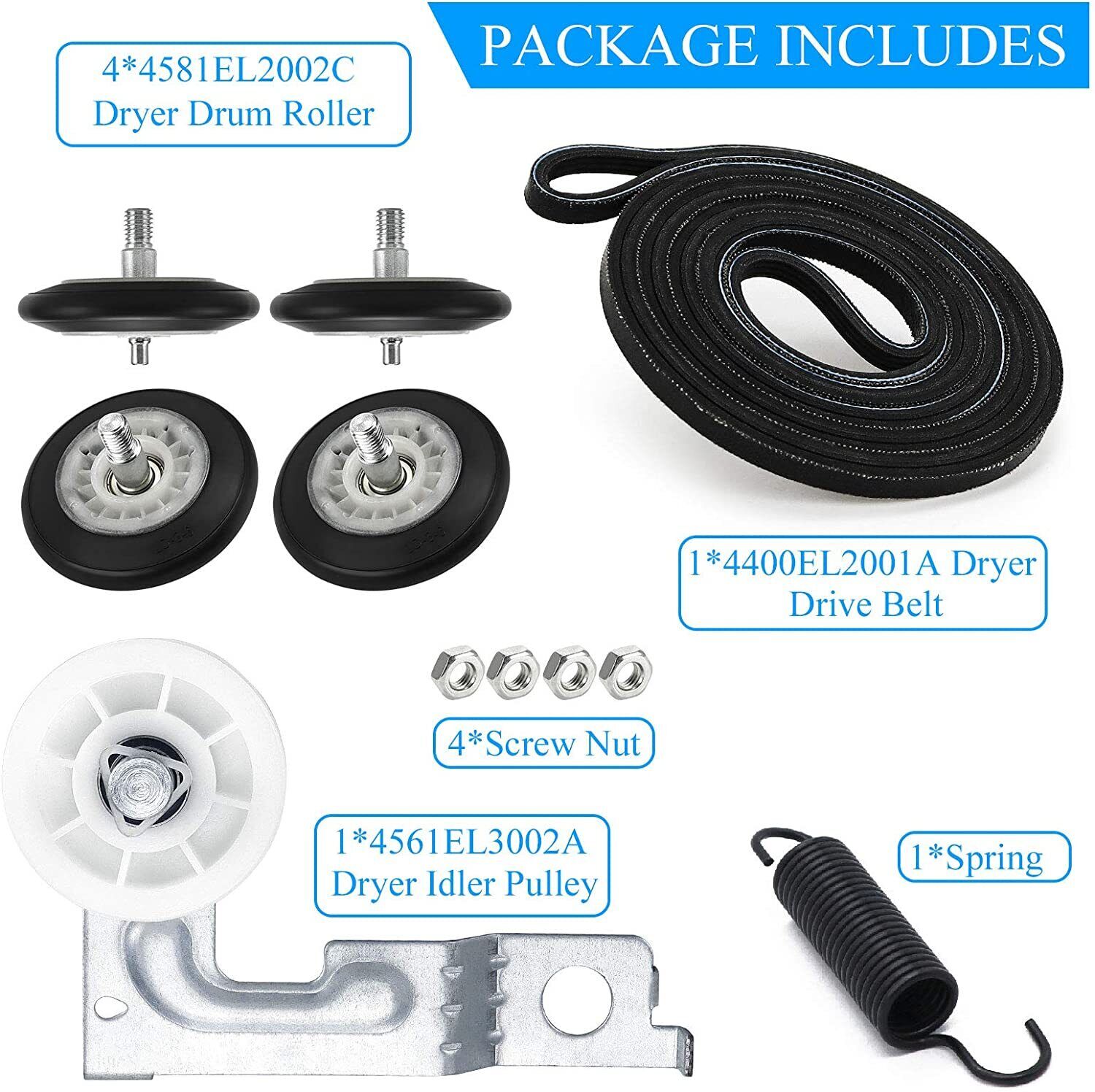 LG Kenmore Dryer Repair Kit: Drum Roller, Belt, Pulley