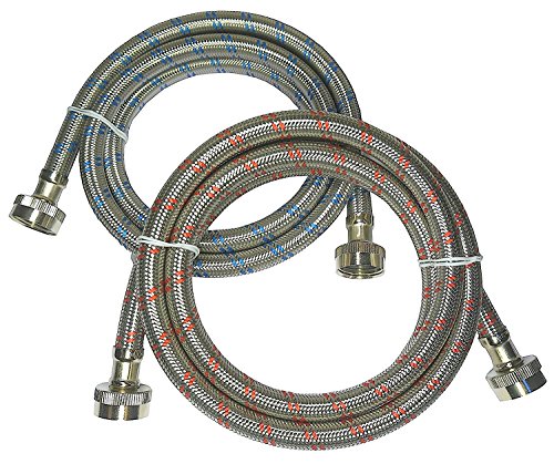 Premium Stainless Steel Washing Machine Hoses - Burst Proof (2 Pack) Red and Blue Striped Water Connection Inlet Supply Lines from Kelaro