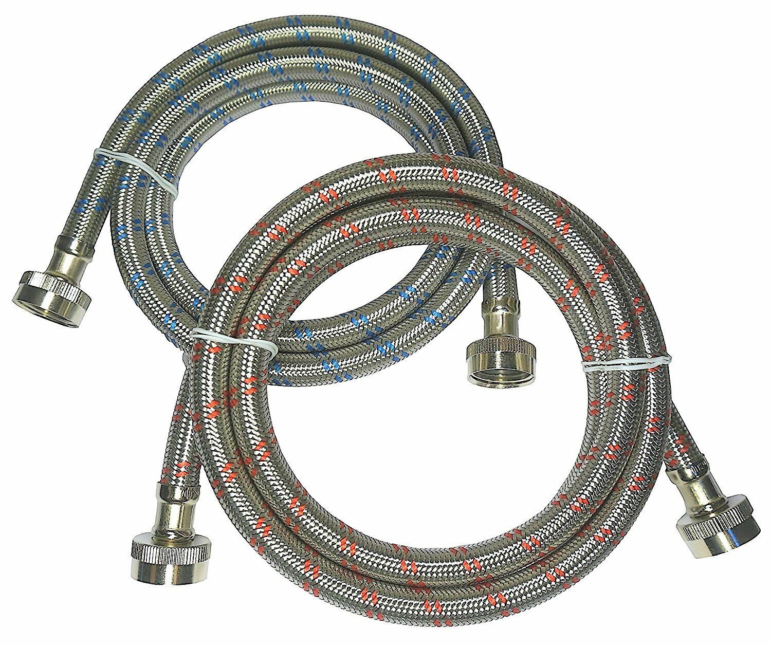 Color-Coded Stainless Steel Washing Machine Hoses (2 Pack)