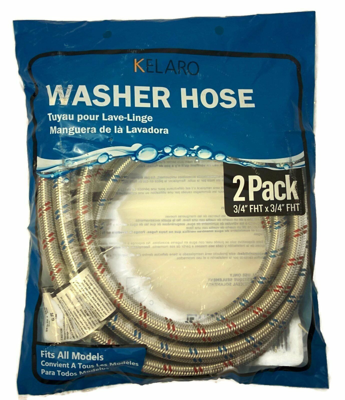 Color-Coded Stainless Steel Washing Machine Hoses (2 Pack)