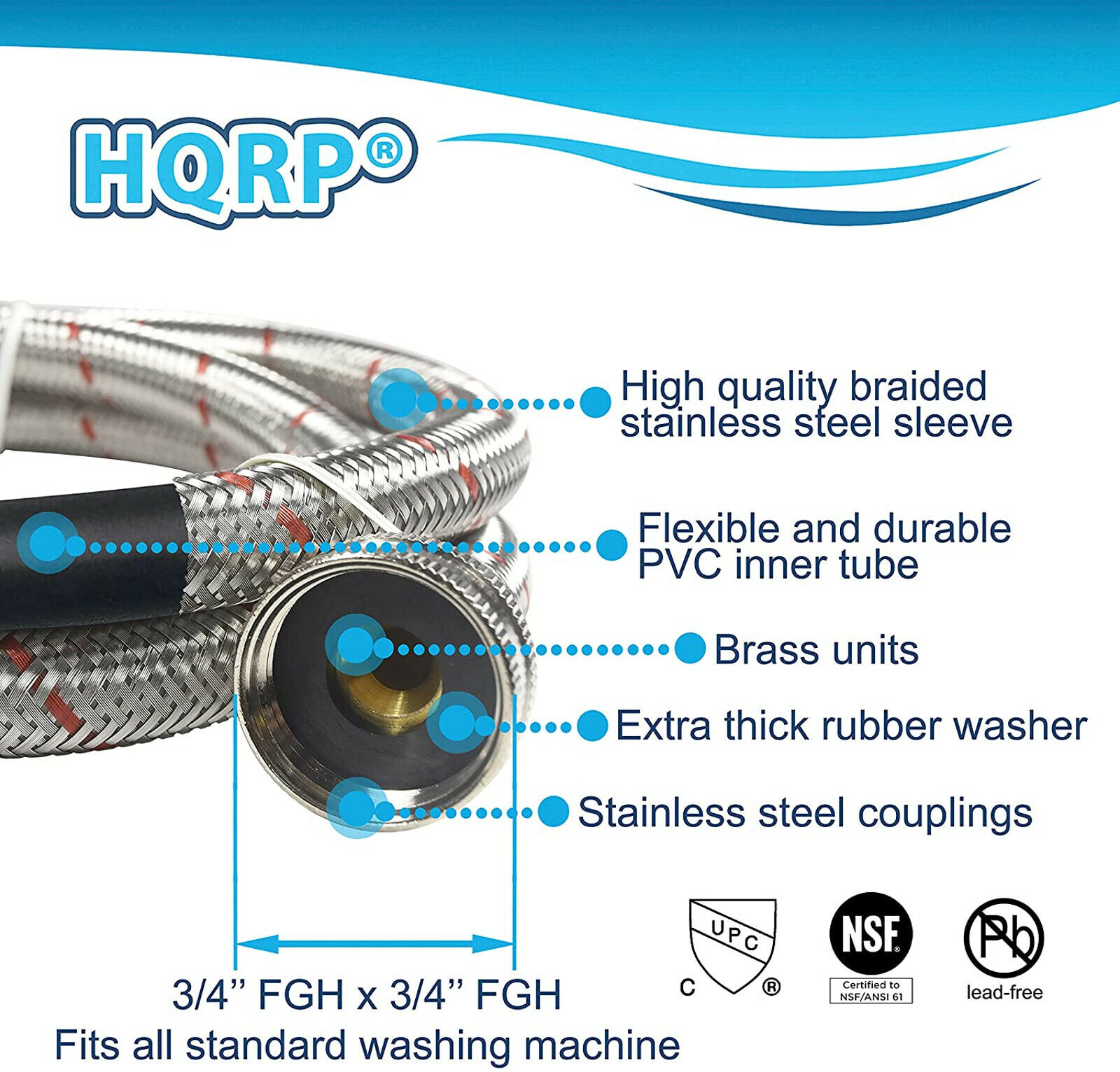 2-Pack 4-FT Stainless Steel Washing Machine Hoses