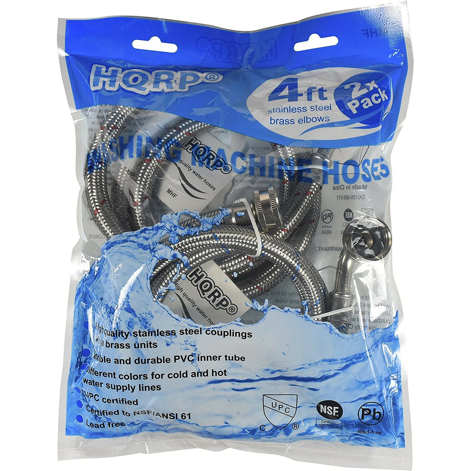 2-Pack 4-FT Stainless Steel Washing Machine Hoses