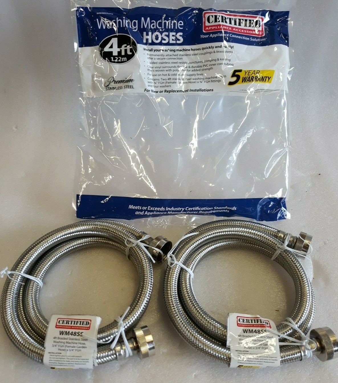 Stainless Steel Washing Machine Hoses 4ft - 2 Pack