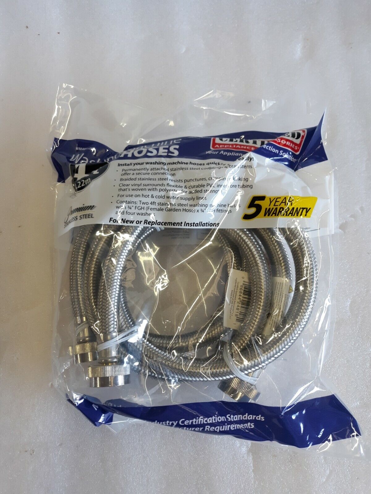 Stainless Steel 4ft Washing Machine Hoses - 2 Pack