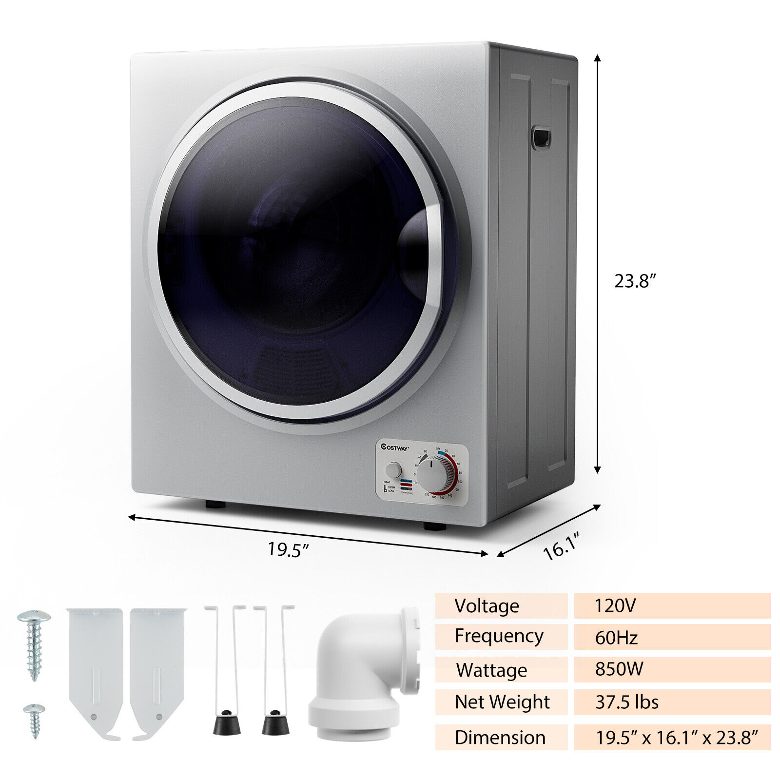 Compact Wall-Mounted Electric Laundry Dryer 1.5 cu ft
