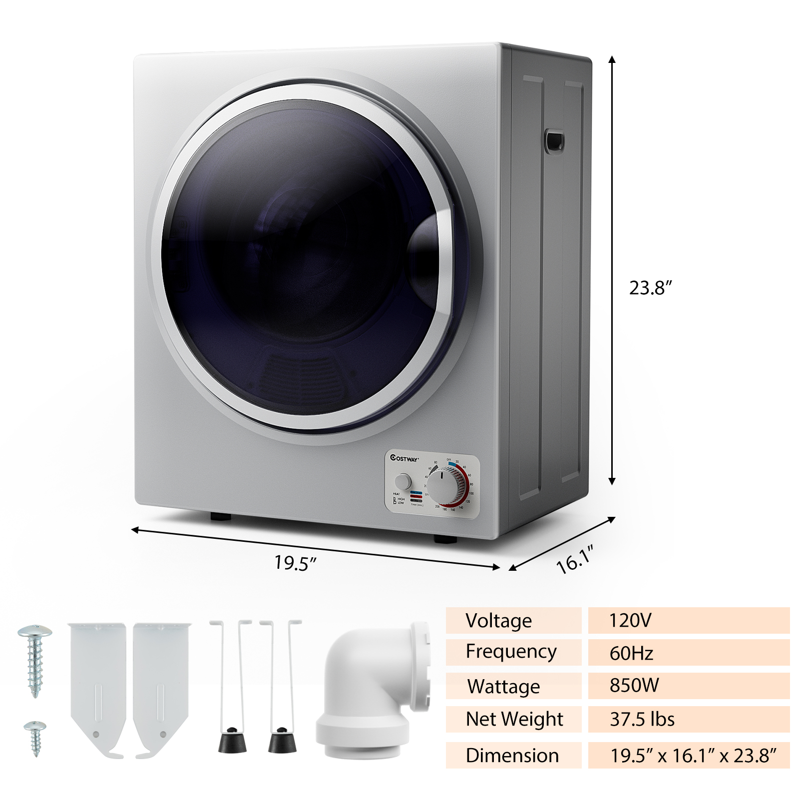 Compact Electric Wall-Mounted Laundry Dryer 1.5 cu.ft