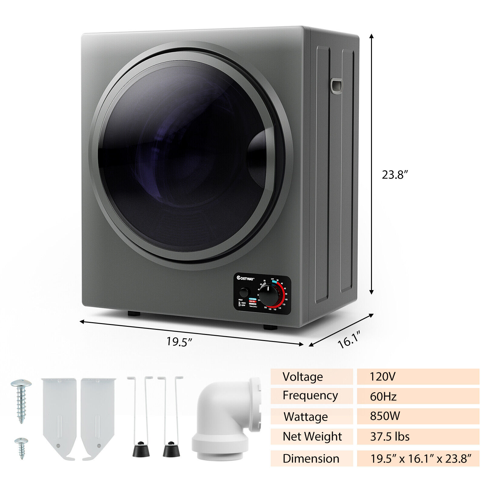 Compact Wall-Mounted Electric Tumble Dryer 1.5 cu.ft