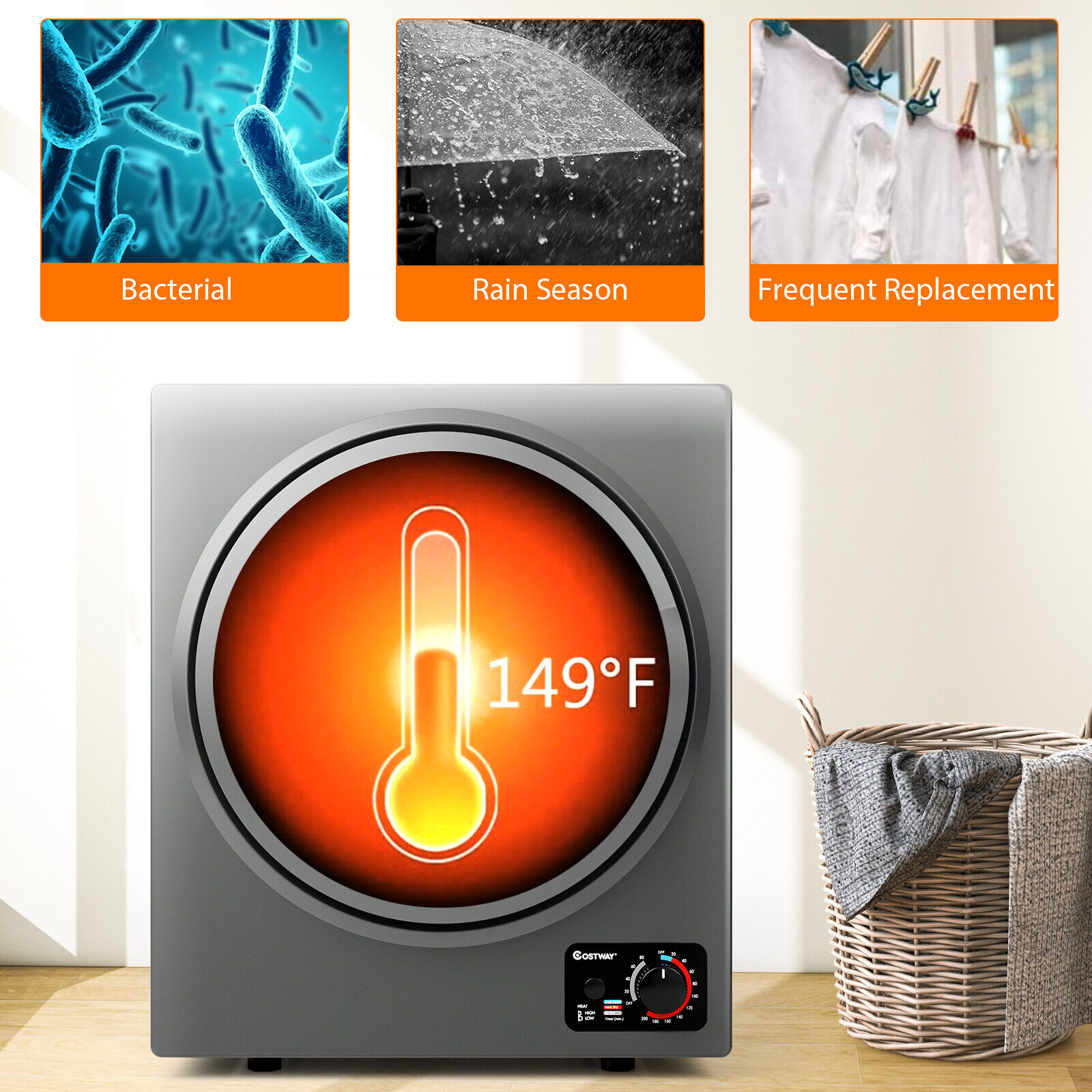 Compact Wall-Mounted Electric Tumble Dryer 1.5 cu.ft