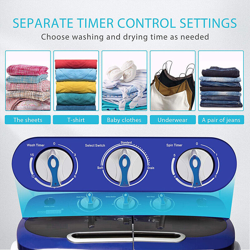 Portable Twin Tub Washing Machine - 13.5LBS Blue