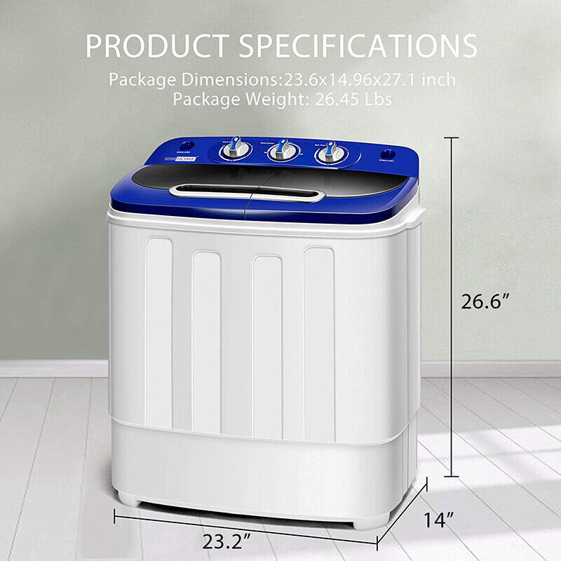 Portable Twin Tub Washing Machine - 13.5LBS Blue