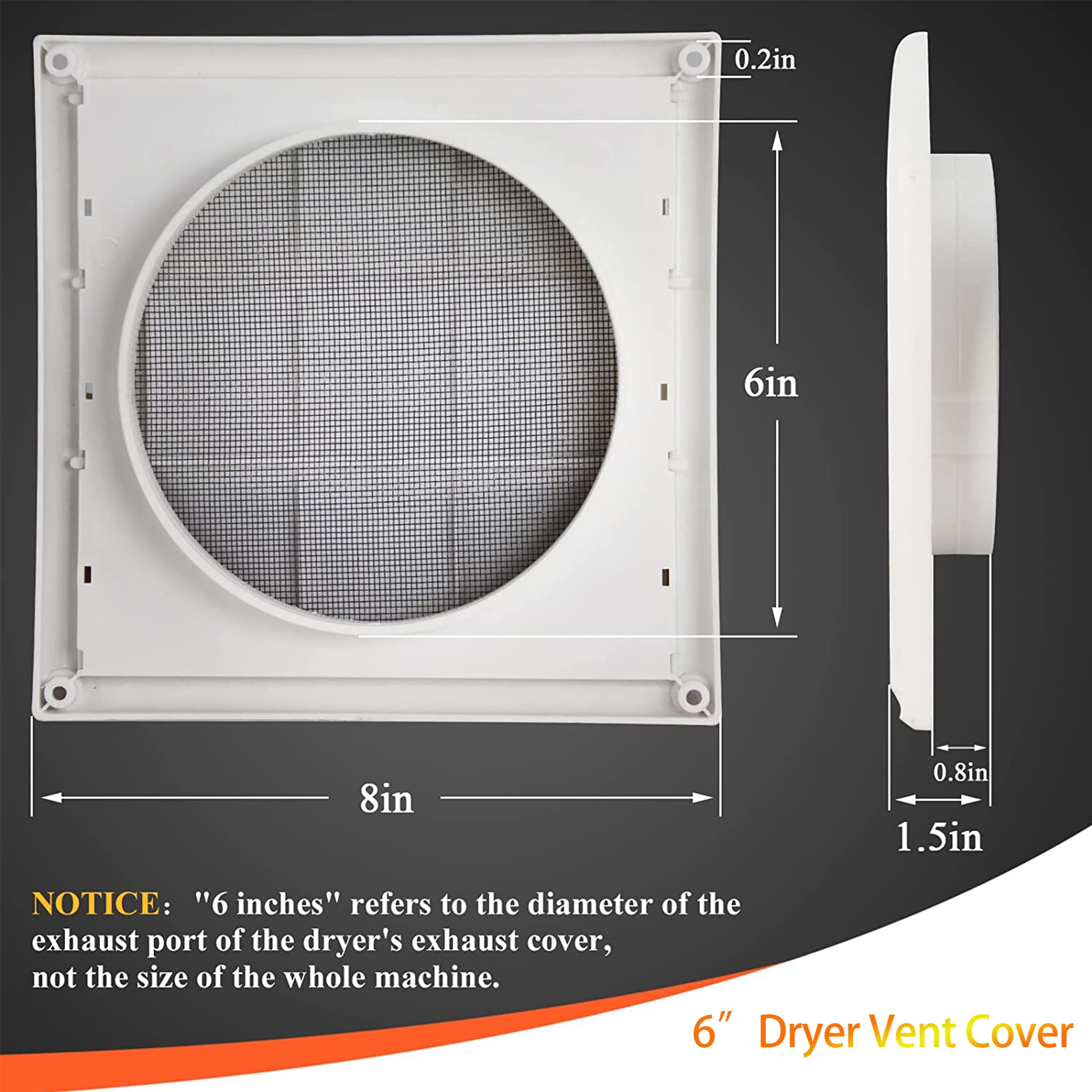 Beaquicy 6" Outdoor Dryer Vent Cover, White