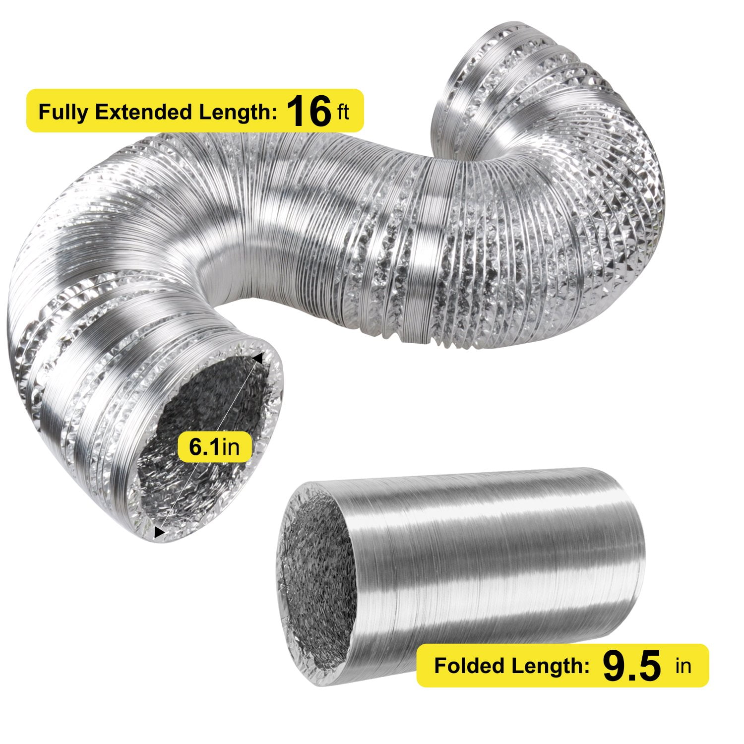8-Foot Aluminum Dryer Duct with 2 Metal Rings