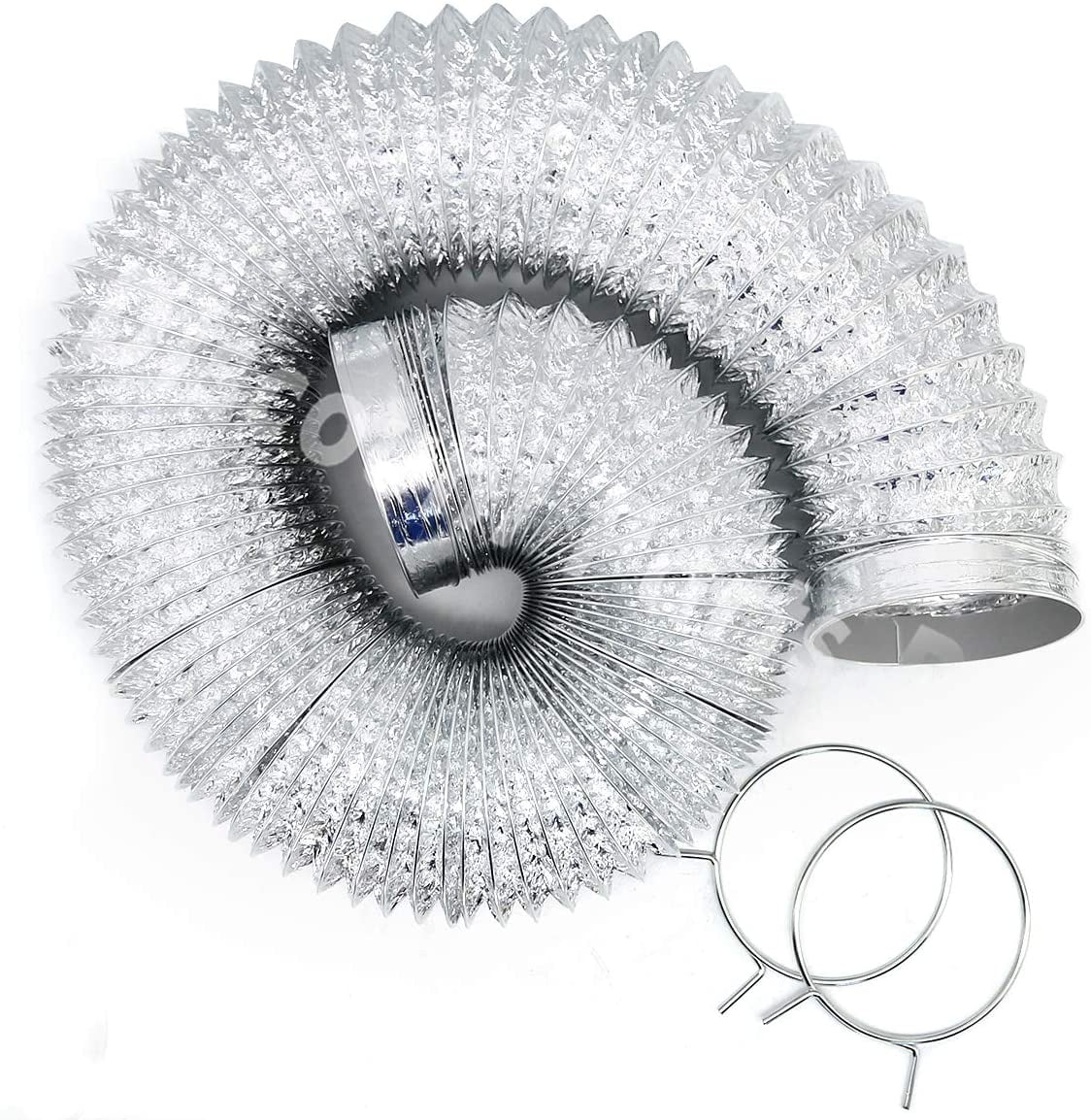 8-Foot Aluminum Dryer Duct with 2 Metal Rings