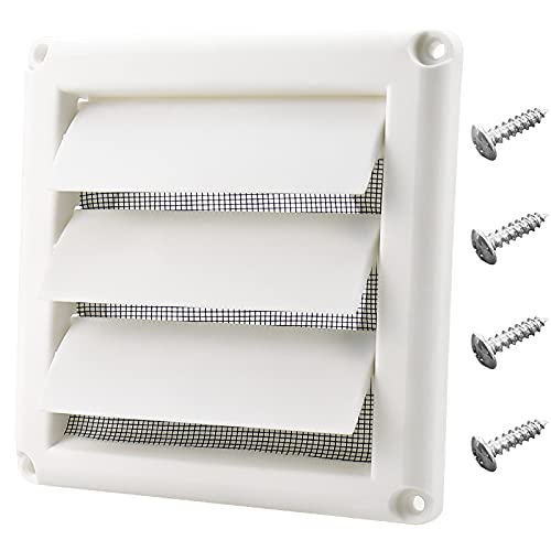Funmit 4" Dryer Vent Cover for Exterior Wall Vent Hood Outlet Airflow Vent Dryer Air Vent with Screen Includes 4 Screw for Easy Installation (White)