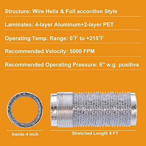 Heavy Duty Flexible Dryer Vent Duct Hose 8ft