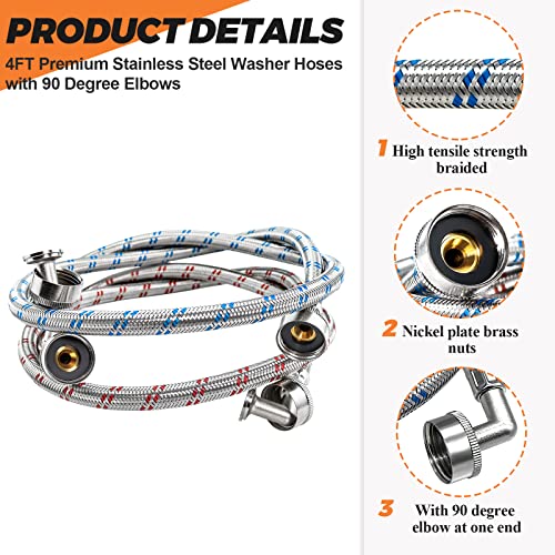 Beaquicy Stainless Steel Washer Hoses - 4 Ft