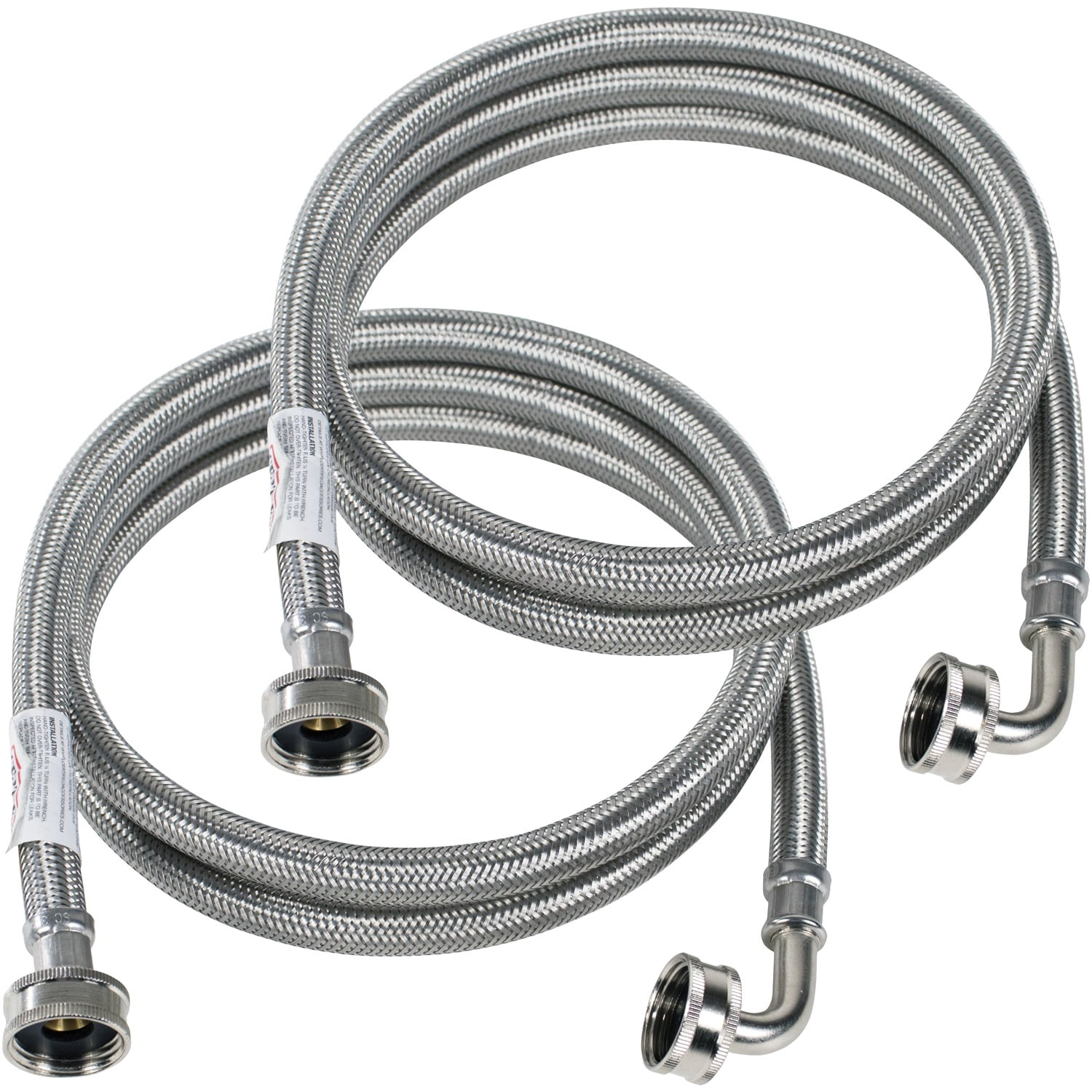 Braided Stainless Steel Washing Machine Hoses - 2 Pack
