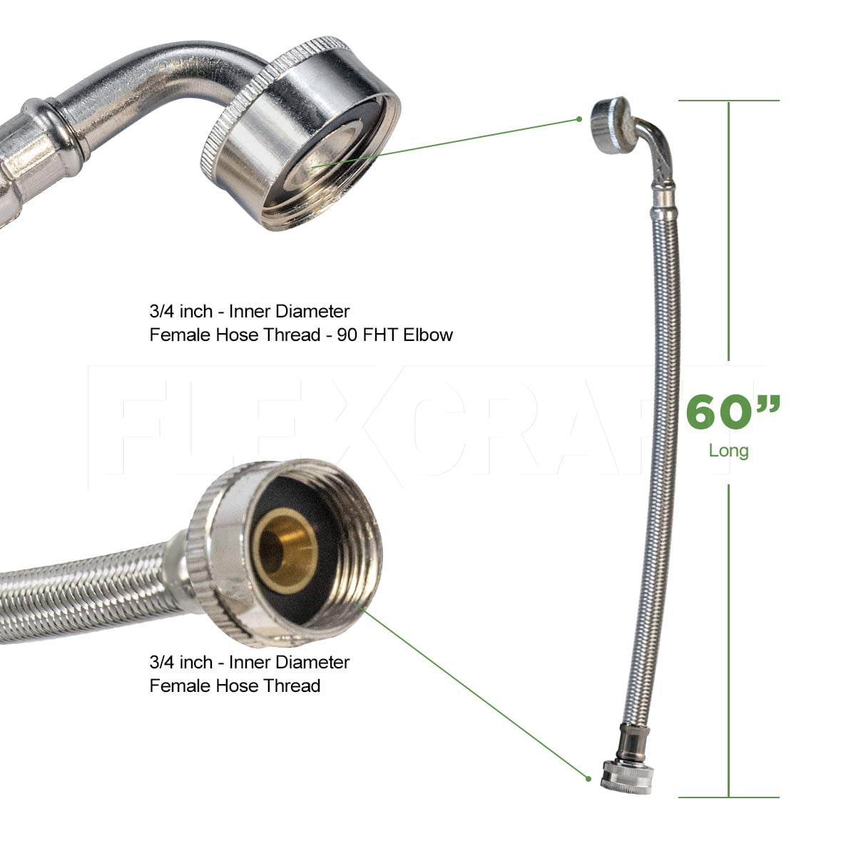 Stainless Steel Washing Machine Supply Line - 5 Ft