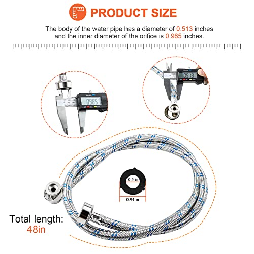 Beaquicy Stainless Steel Washer Hoses - 4 Ft