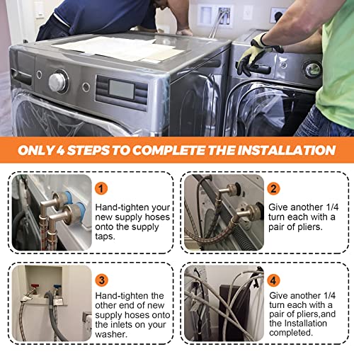 Beaquicy Stainless Steel Washer Hoses - 4 Ft
