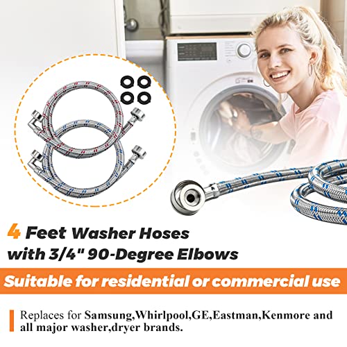 Beaquicy Stainless Steel Washer Hoses - 4 Ft