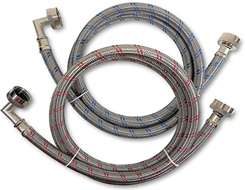 Stainless Steel Washing Machine Hoses with Elbows - 2 Pack
