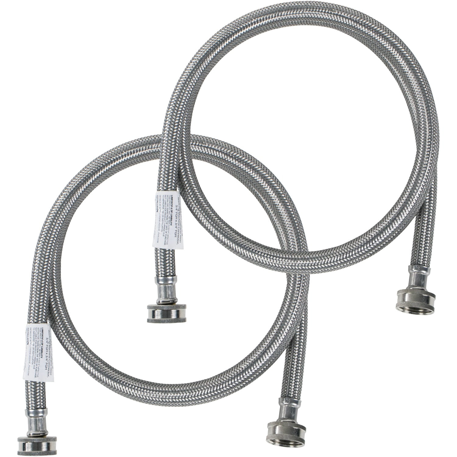 Braided Stainless Steel Washing Machine Hoses - 2 Pack