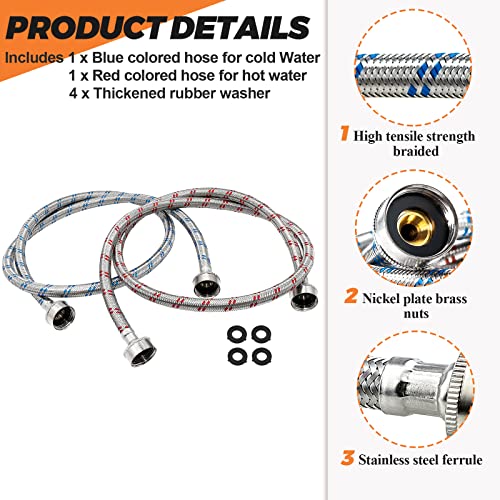 Beaquicy 4 Ft Burst Proof Washer Hoses (2 Pack)